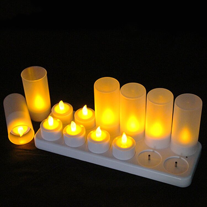 Decor Lighting Pack - 12개입 충전식 LED 캔들 무불꽃 티라이트