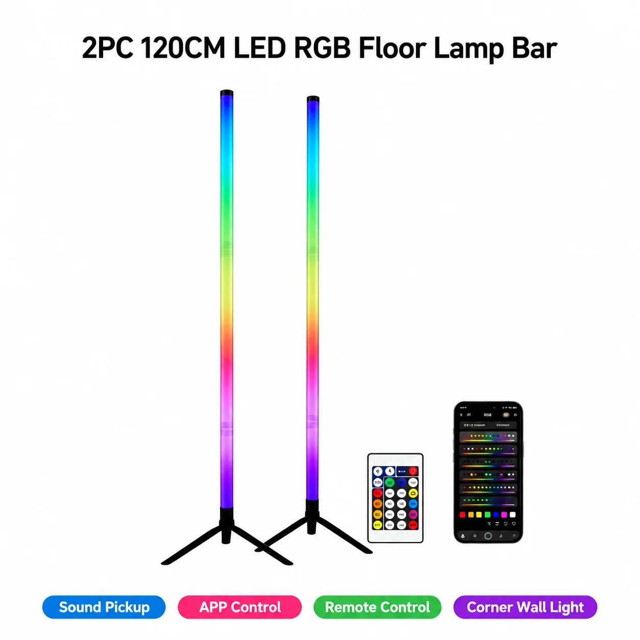 Decor Lighting Pack - 2팩 RGB LED 코너 플로어 램프,