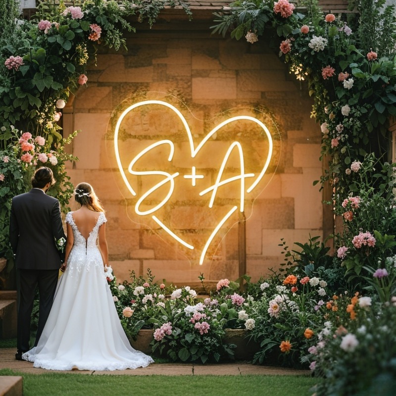 Neon Sign Custom Led - 맞춤 이니셜 하트 LED 네온사인, 웨딩