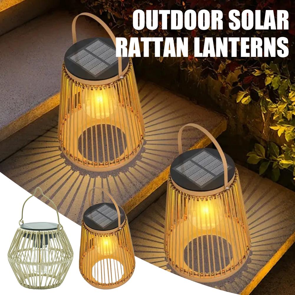 Lighting Table Decor - IP65 방수 태양광 라탄 랜턴 걸이식