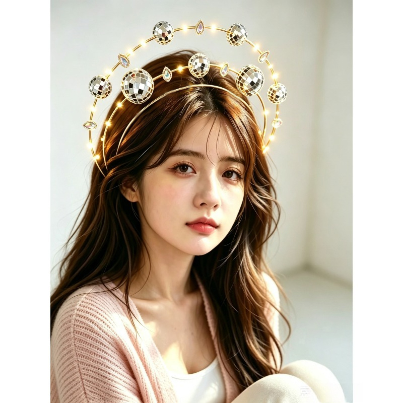 Disco Ball Mirror - 실버 더블 링 디스코 헤드밴드 -