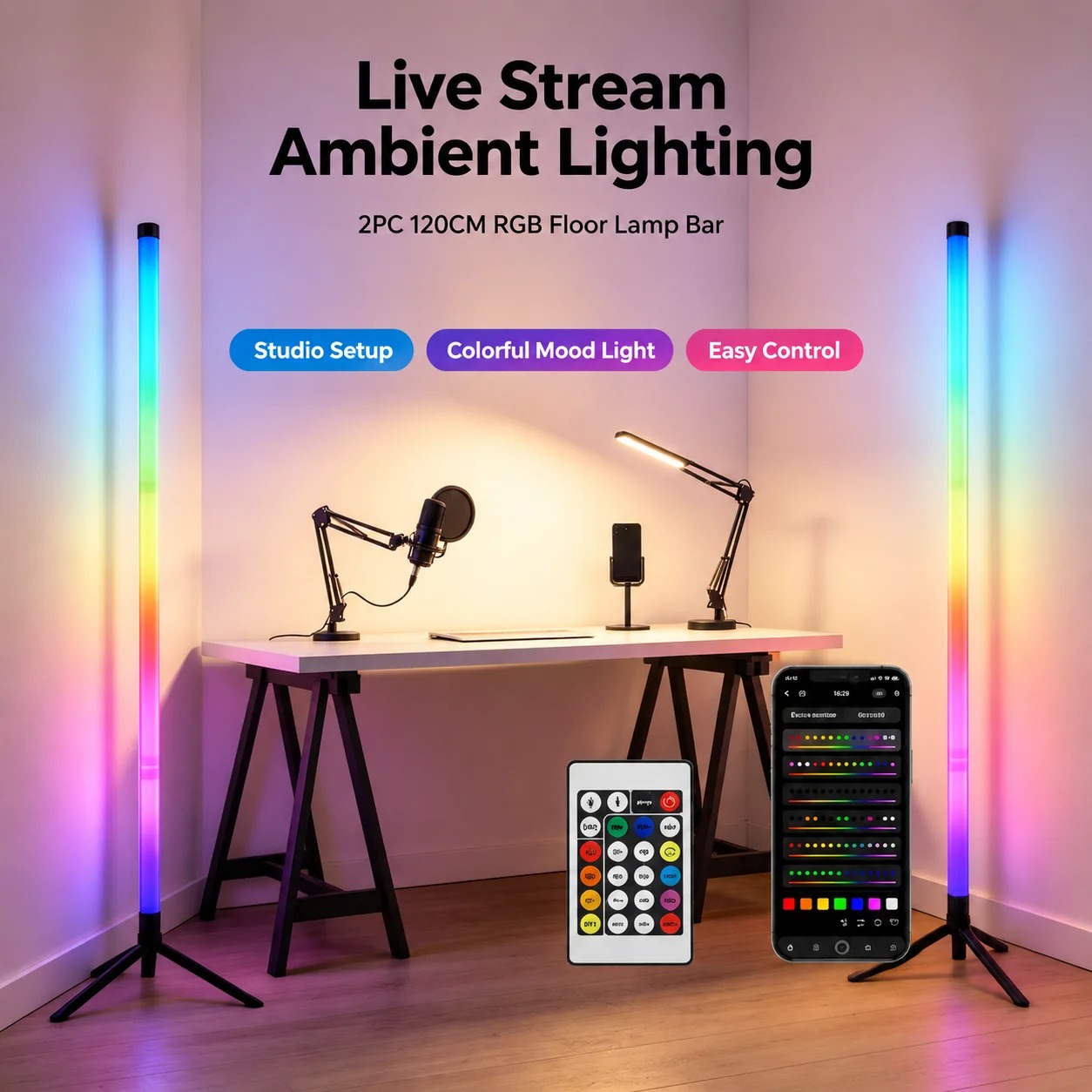 2팩 RGB LED 코너 플로어 램프, 120CM 사운 - Decor Lighting Pack 리뷰 및 가격