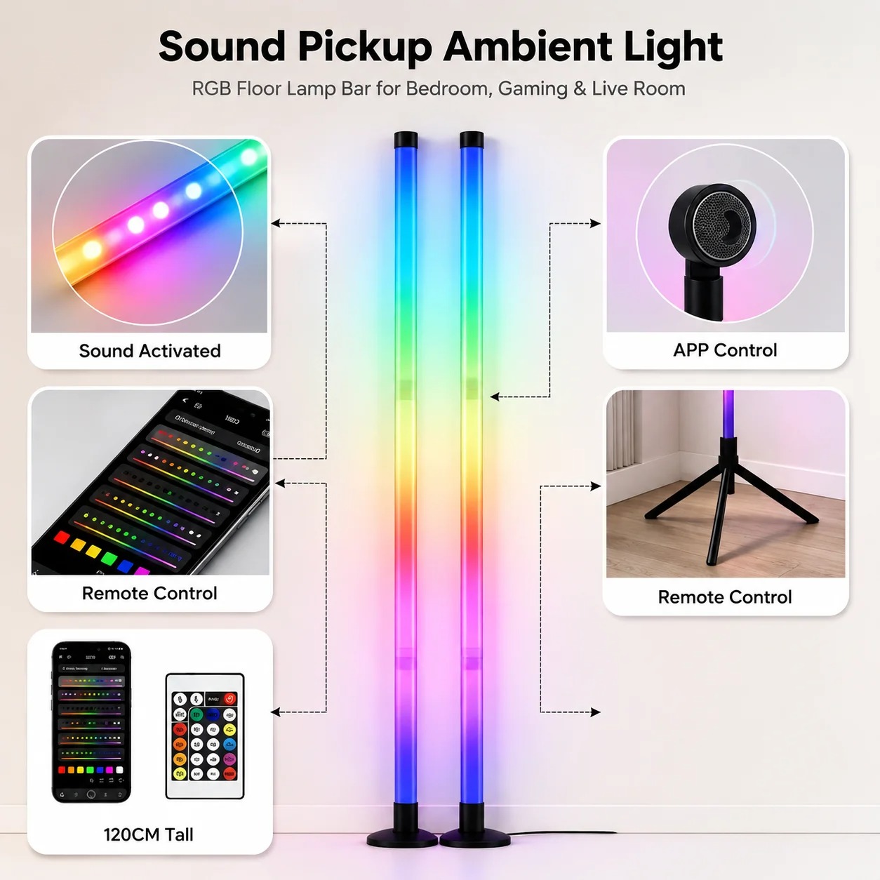2팩 RGB LED 코너 플로어 램프, 120CM 사운 - Decor Lighting Pack 리뷰 및 가격