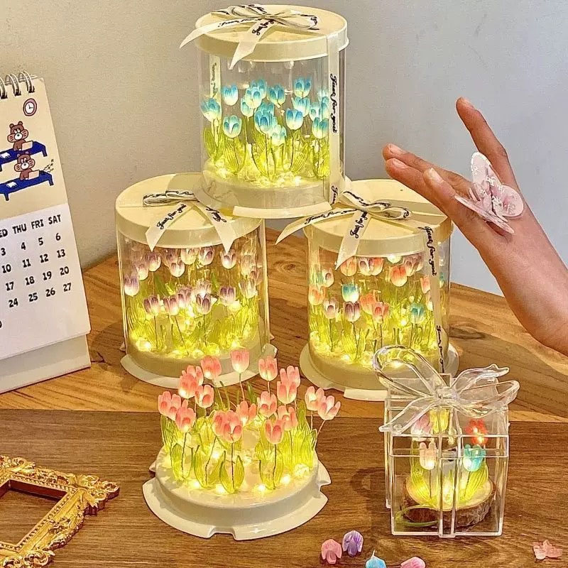 DIY 튤립 램프 시뮬레이션 꽃 바다 케이크 상자 침실 - Lighting Table Decor 리뷰 및 가격