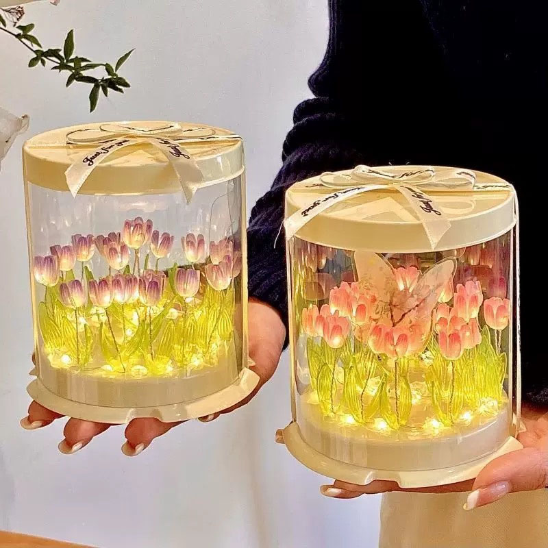 DIY 튤립 램프 시뮬레이션 꽃 바다 케이크 상자 침실 - Lighting Table Decor 리뷰 및 가격