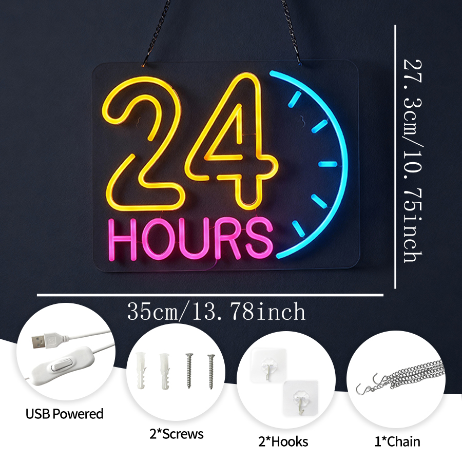24시간 영업 네온사인, 벽 장식용 LED 네온 조명  - Decor Lighting Opening Hours 리뷰 및 가격