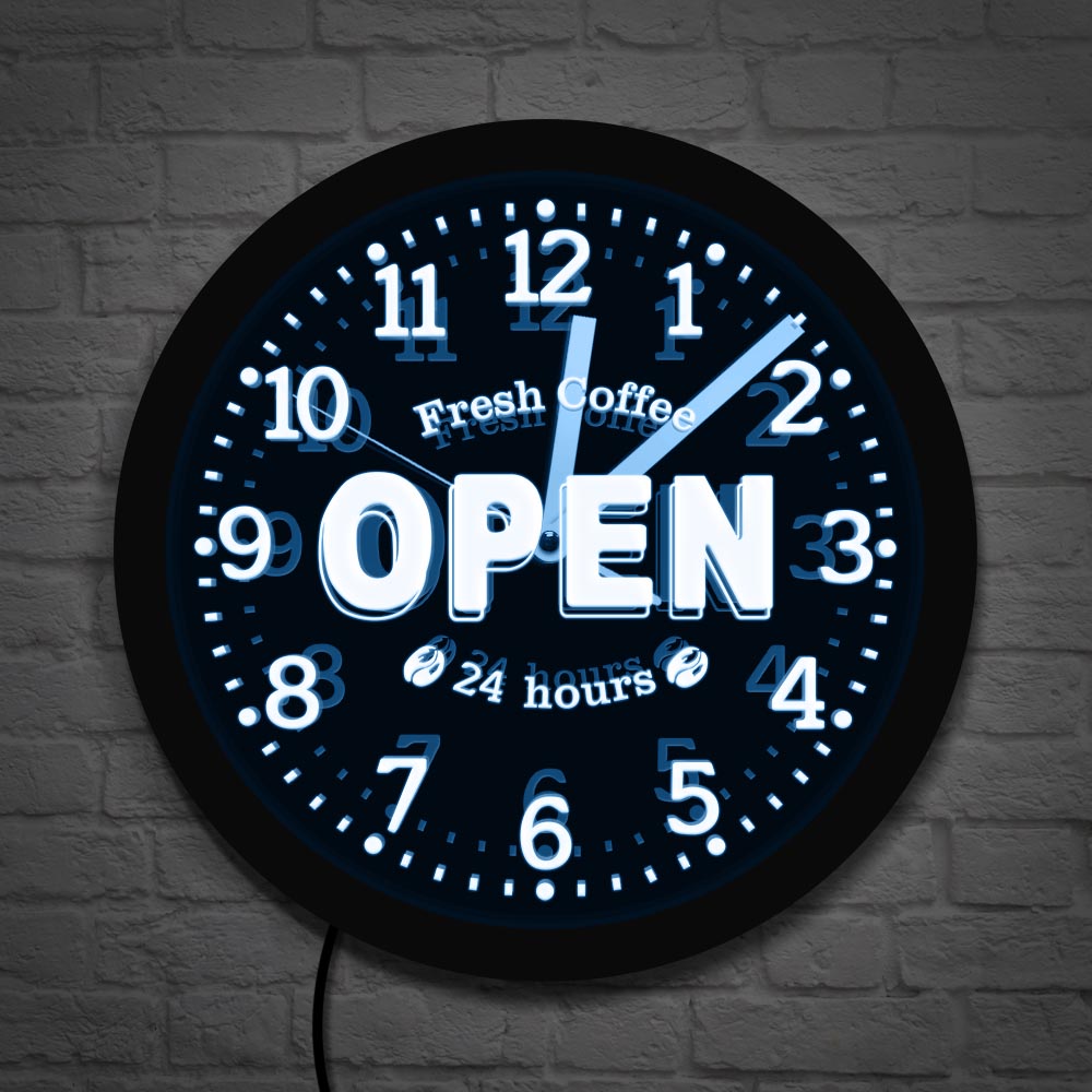 신선한 커피 24시간 영업 LED 네온사인 장식 벽시계 - Decor Lighting Opening Hours 리뷰 및 가격