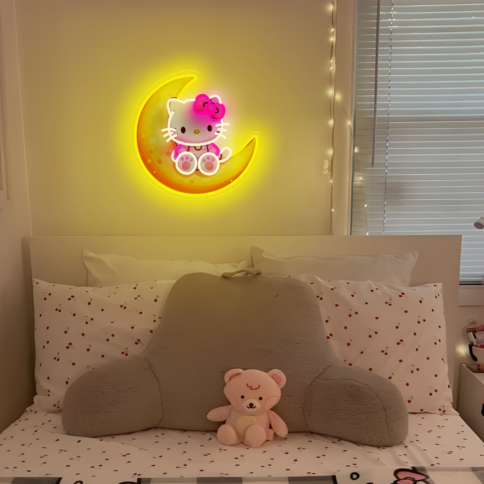 달 위의 헬로 키티 노란색 귀여운 네온 라이트 USB  - Led Moon Lamp 리뷰 및 가격