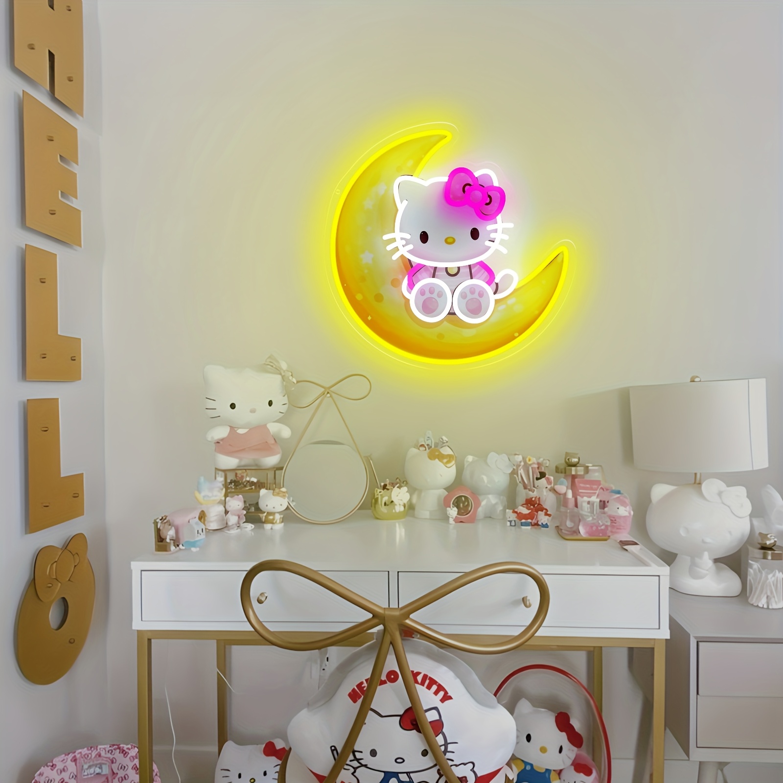 달 위의 헬로 키티 노란색 귀여운 네온 라이트 USB  - Led Moon Lamp 리뷰 및 가격