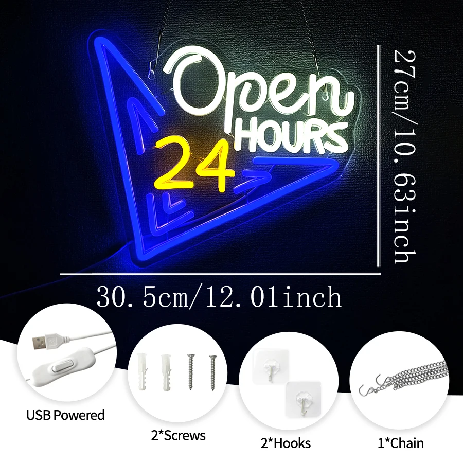 24시간 영업 네온사인, 벽 장식용 LED 네온 조명  - Decor Lighting Opening Hours 리뷰 및 가격