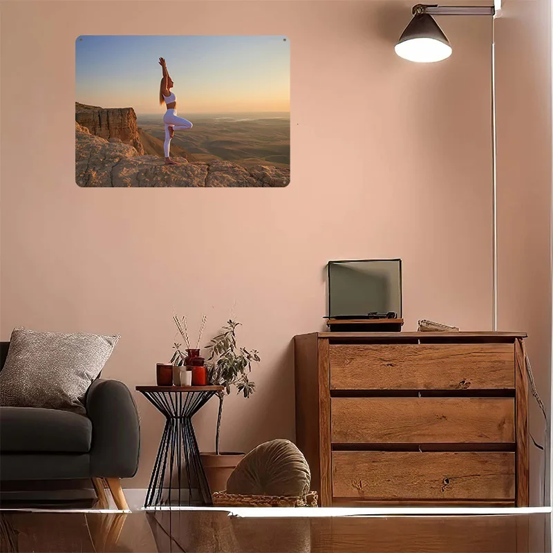 새벽에 절벽 위에서 요가를 하는 모습의 3D 틴 포스터 - Lighting Decor Sunrise 리뷰 및 가격