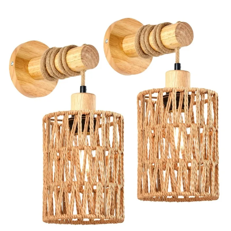 대마 밧줄 디자인 침대 머리 벽 램프 침실 농가 시골  - Lighting Decoration On Wall 리뷰 및 가격