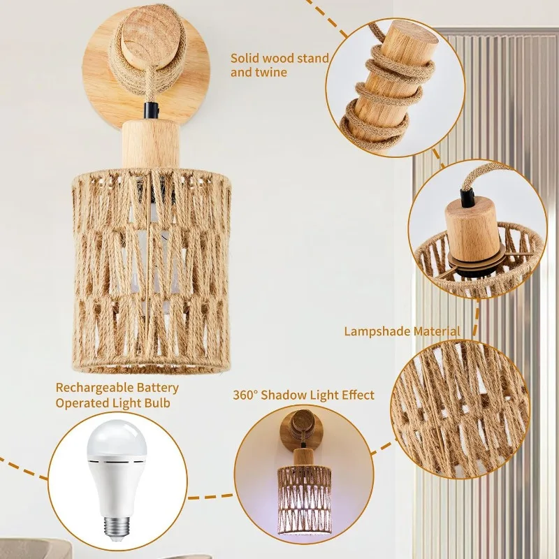 대마 밧줄 디자인 침대 머리 벽 램프 침실 농가 시골  - Lighting Decoration On Wall 리뷰 및 가격