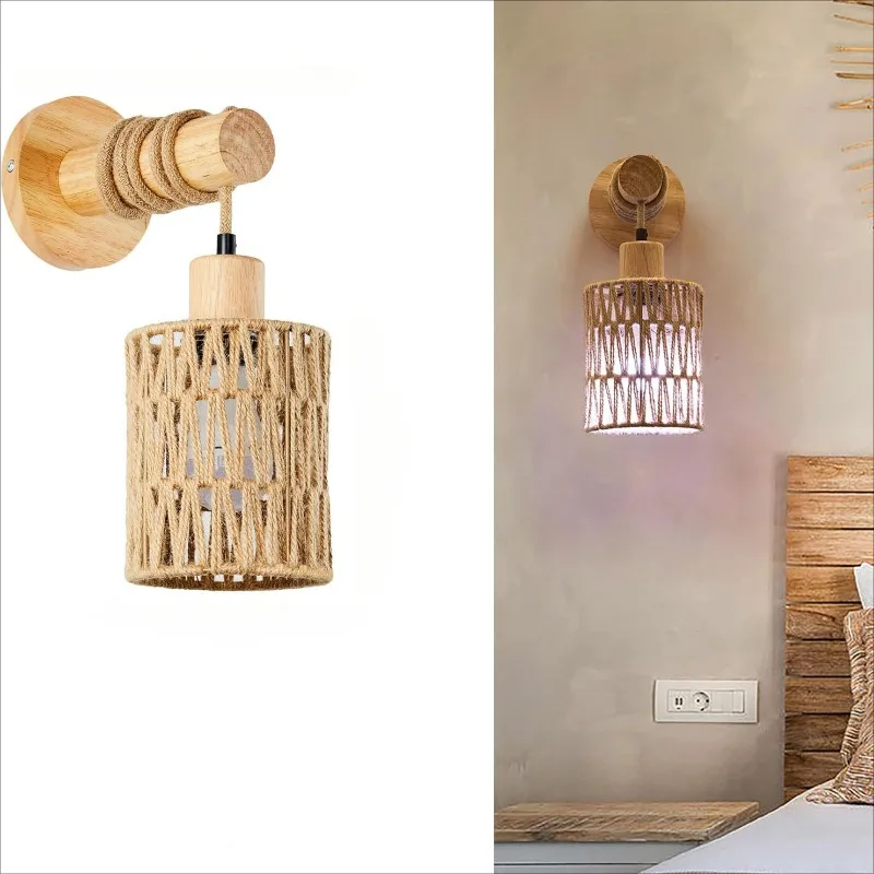 대마 밧줄 디자인 침대 머리 벽 램프 침실 농가 시골  - Lighting Decoration On Wall 리뷰 및 가격