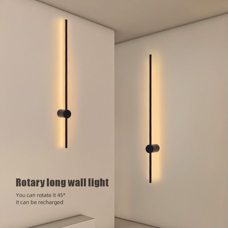 현대적인 충전식 LED 벽등 블랙 알루미늄 바디 선형  - Lighting Decoration On Wall 리뷰 및 가격